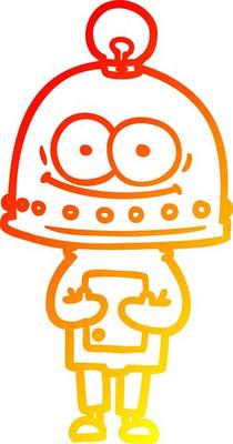 warm gradient line drawing happy carton robot with light bulb