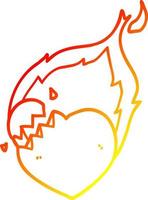 warm gradient line drawing cartoon flaming heart vector