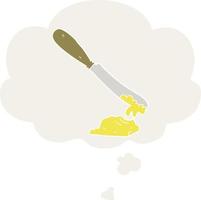 cartoon knife spreading butter and thought bubble in retro style vector