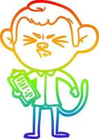 rainbow gradient line drawing cartoon annoyed monkey vector