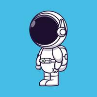 lindo astronauta de dibujos animados de pie de lado. concepto profesional. diseño premium sencillo vector