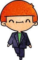 textured cartoon of cute kawaii boy in suit vector