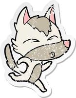 distressed sticker of a cartoon wolf running vector