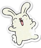distressed sticker of a quirky hand drawn cartoon rabbit vector