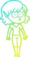 cold gradient line drawing cartoon elf girl staring vector