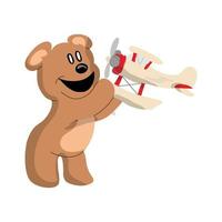 un oso jugando un avión, una ilustración de diseño plana y aislada vector