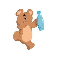 ilustración de un oso sosteniendo una botella de agua azul. vector