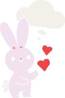 cute cartoon rabbit with love hearts and thought bubble in retro style vector