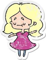 distressed sticker cartoon of a cute kawaii girl vector