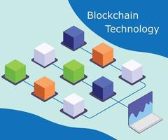 composición isométrica de criptomoneda y blockchain con computadoras que trabajan en el inicio de criptografía. ilustración vectorial isométrica. vector