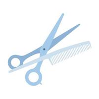 The scissors and a comb with a sharp tip, soft blue vector illustration