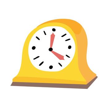 A flat illustration of a unique alarm clock in yellow and gray, with a unique alarm clock in yellow and gray. vector