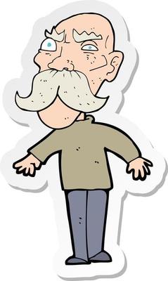 sticker of a cartoon angry old man