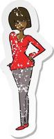 retro distressed sticker of a cartoon pretty woman vector