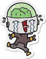 sticker of a cartoon crying robot running vector