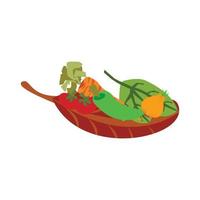 en un plato en forma de hoja, una ilustración vectorial de varias verduras y frutas vector