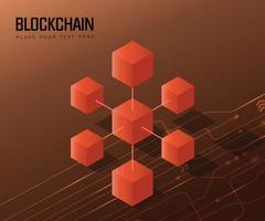 fondo de red de cubo de tecnología blockchain. ilustración conceptual de una cadena de bloques. vector
