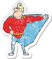 retro distressed sticker of a funny cartoon superhero vector