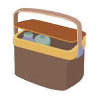 In a brown picnic basket or bag in which there are two bottles of drinking water vector illustration