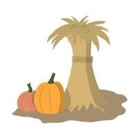 flat design illustration of two orange and brown pumpkins. vector