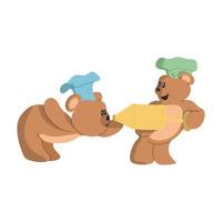 flat design vector illustration of two bears wearing chef hats playing