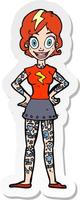 sticker of a cartoon woman with heavy tattoos vector