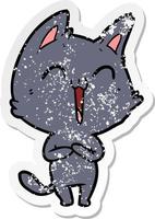 distressed sticker of a happy cartoon cat vector