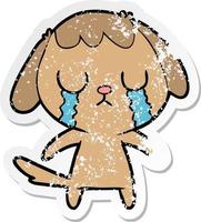 distressed sticker of a cute cartoon dog crying vector