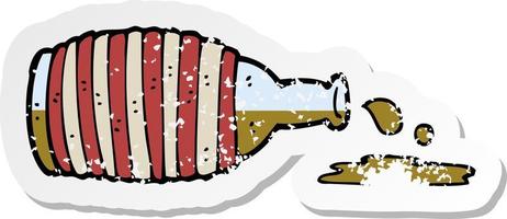 retro distressed sticker of a cartoon old rum bottle vector