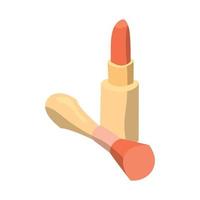 ilustración de un lápiz labial y un pincel de color pastel en un diseño plano. vector