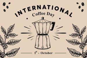 Poster template design of international coffee day with hand drawing style vector