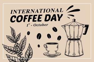 Poster template design of international coffee day with hand drawing style vector