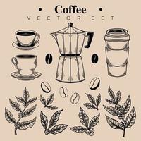 conjunto vectorial de diseño de café con estilo retro vintage dibujado a mano vector