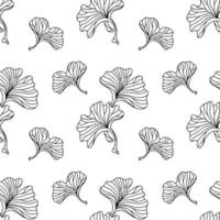 Vector black and white hand drawn seamless pattern of Ginkgo tree leaves