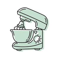 Vector black and white illustration with a colored background in a hand-drawn style, kitchen machine, food processor