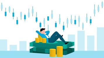 businessman relaxing on Investment return income, flat business character vector illustration.