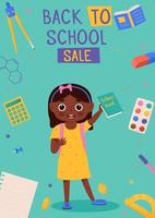 Back to school banner design with colorful funny school character, education items. Colorful back to school templates for invitation, poster, banner, promotion,sale etc. vector