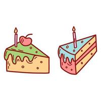 Set of piece of cute cakes. Flat vector illustration