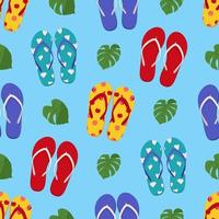 Pair of beach slippers. Summer flip flops seamless pattern. Flat vector illustration