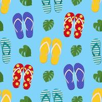 Pair of beach slippers. Summer flip flops seamless pattern. Flat vector illustration