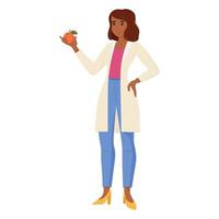 Woman doctor nutritionist. A female nutritionist with healthy food in her hands. Health care and weight loss concept. vector