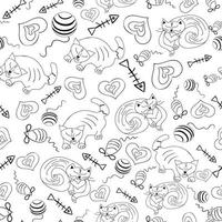 cats,mouse,funny line art seamless pattern vector