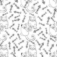 cats funny line art seamless pattern vector