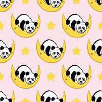 panda pattern on pink background with crescent moon and stars vector