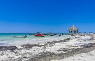 Holbox Quintana Roo Mexico 2022 Beautiful Holbox island beach sandbank panorama turquoise water people Mexico. photo