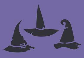 Set of different witch hats. Halloween attributes in black flat style. vector