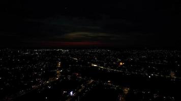 Night Aerial View of British Motorways with illuminated Roads and Traffic. Highways footage taken with drone's camera over Milton Keynes and motorways of England at Dark Night video