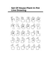 Set of House plant in pot line drawing vector