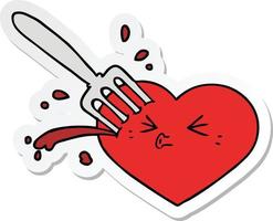 sticker of a cartoon love heart stuck with fork vector