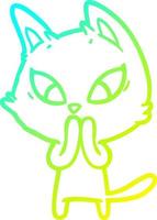 cold gradient line drawing confused cartoon cat vector